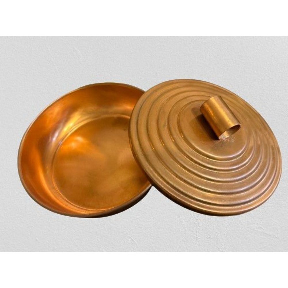 Made in USA Vintage Copper Covered Dish Round by Quincy Craftsmen  Marked 7" - Picture 8 of 12